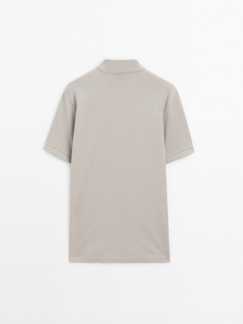Massimo Dutti Microtextured Cotton Piqué Men Polo Shirt Grey | US-QE3425876