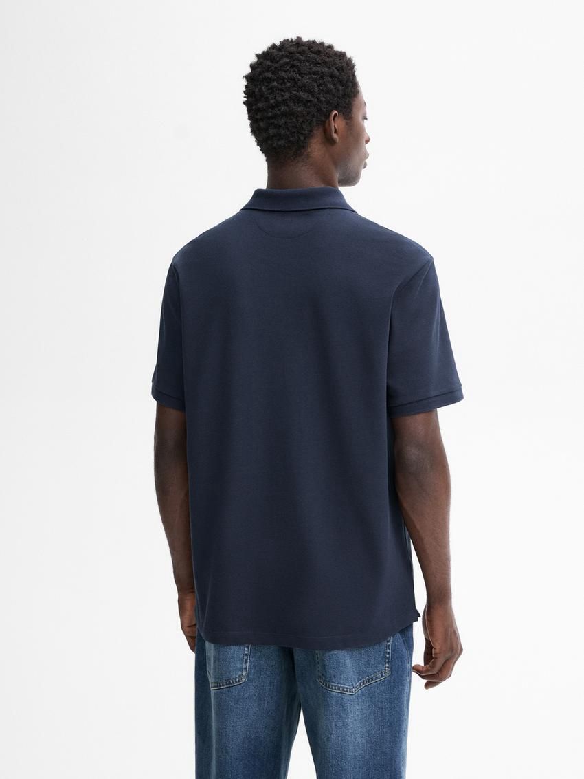 Massimo Dutti Microtextured Cotton Piqué Men Polo Shirt Dark Blue | US-DL9452607