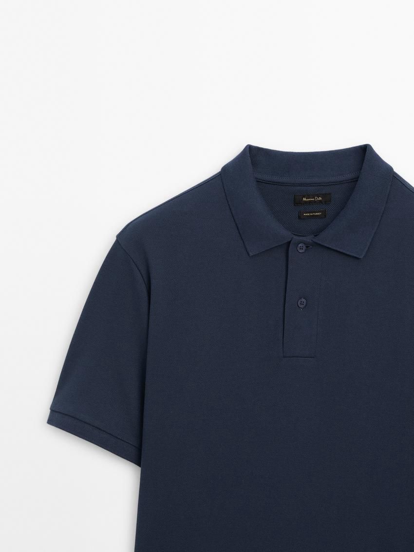 Massimo Dutti Microtextured Cotton Piqué Men Polo Shirt Dark Blue | US-DL9452607