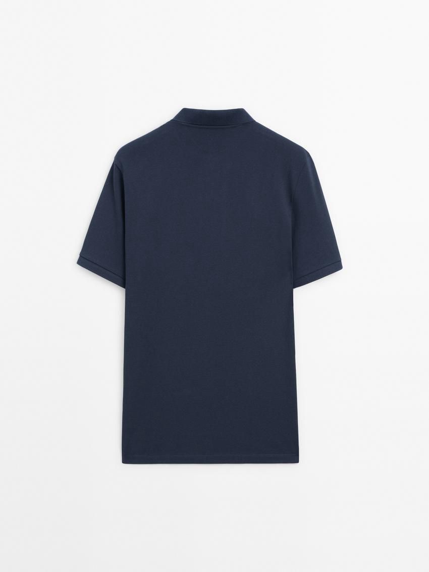 Massimo Dutti Microtextured Cotton Piqué Men Polo Shirt Dark Blue | US-DL9452607