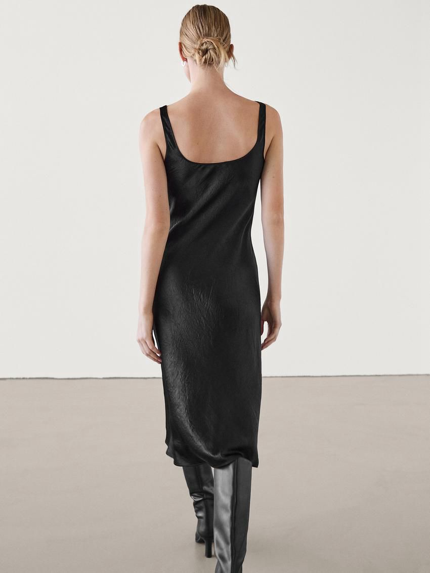 Massimo Dutti Midi Slip Women Dress Black | US-VN4215086