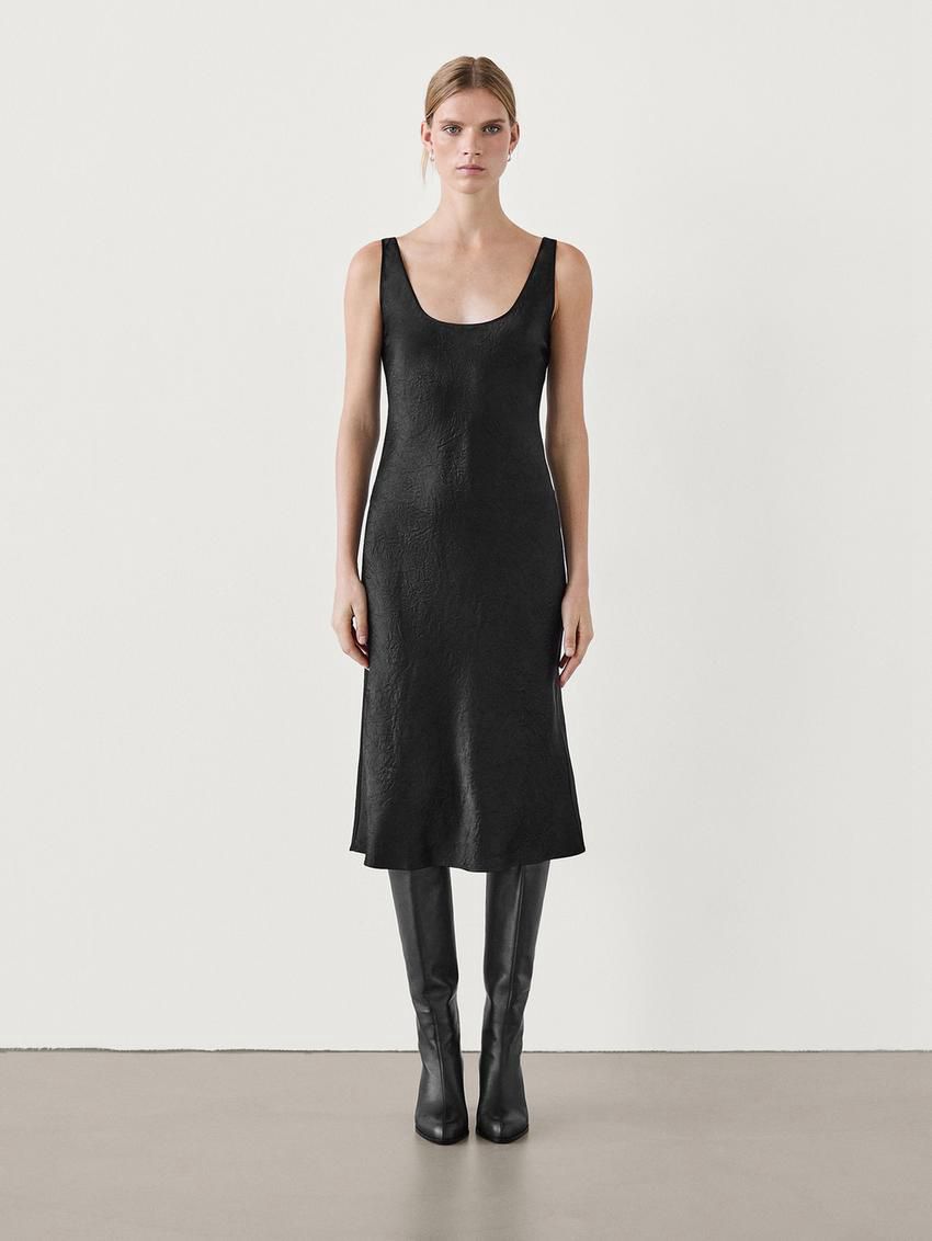 Massimo Dutti Midi Slip Women Dress Black | US-VN4215086