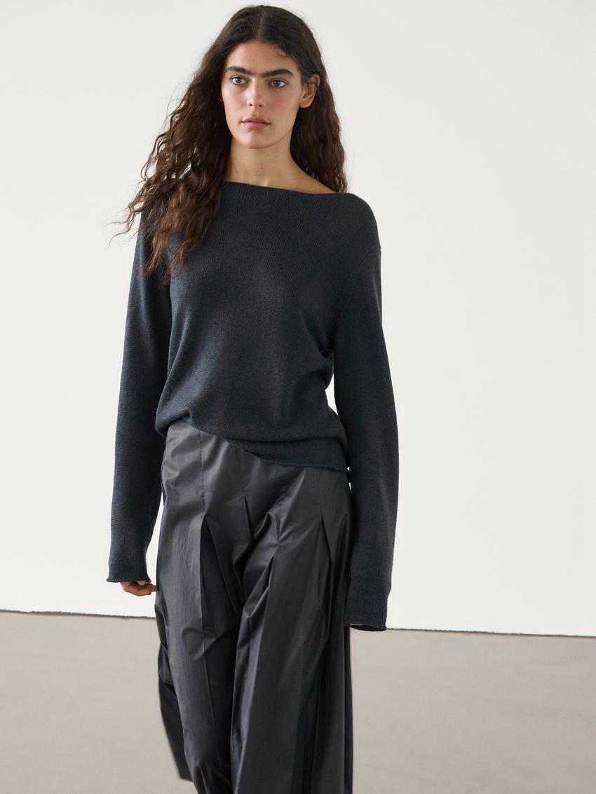 Massimo Dutti Midi With Asymmetric Pleated Yoke Women Skirts Dark Blue | US-RF7409615