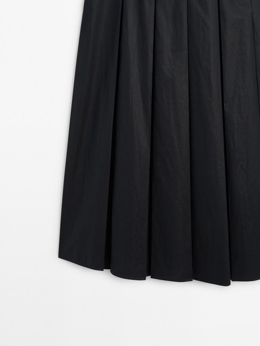 Massimo Dutti Midi With Asymmetric Pleated Yoke Women Skirts Dark Blue | US-RF7409615