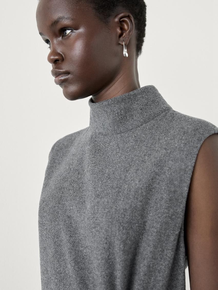 Massimo Dutti Midi With Brooch Detail Women Dress Grey | US-AO5109284