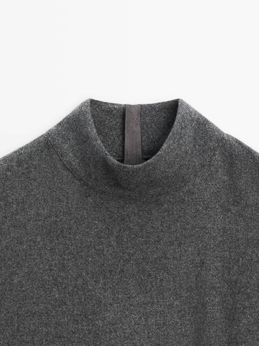 Massimo Dutti Midi With Brooch Detail Women Dress Grey | US-AO5109284
