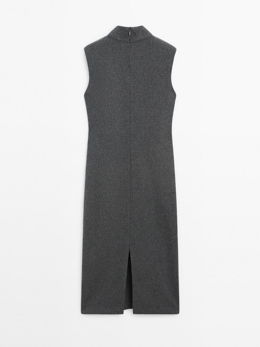Massimo Dutti Midi With Brooch Detail Women Dress Grey | US-AO5109284