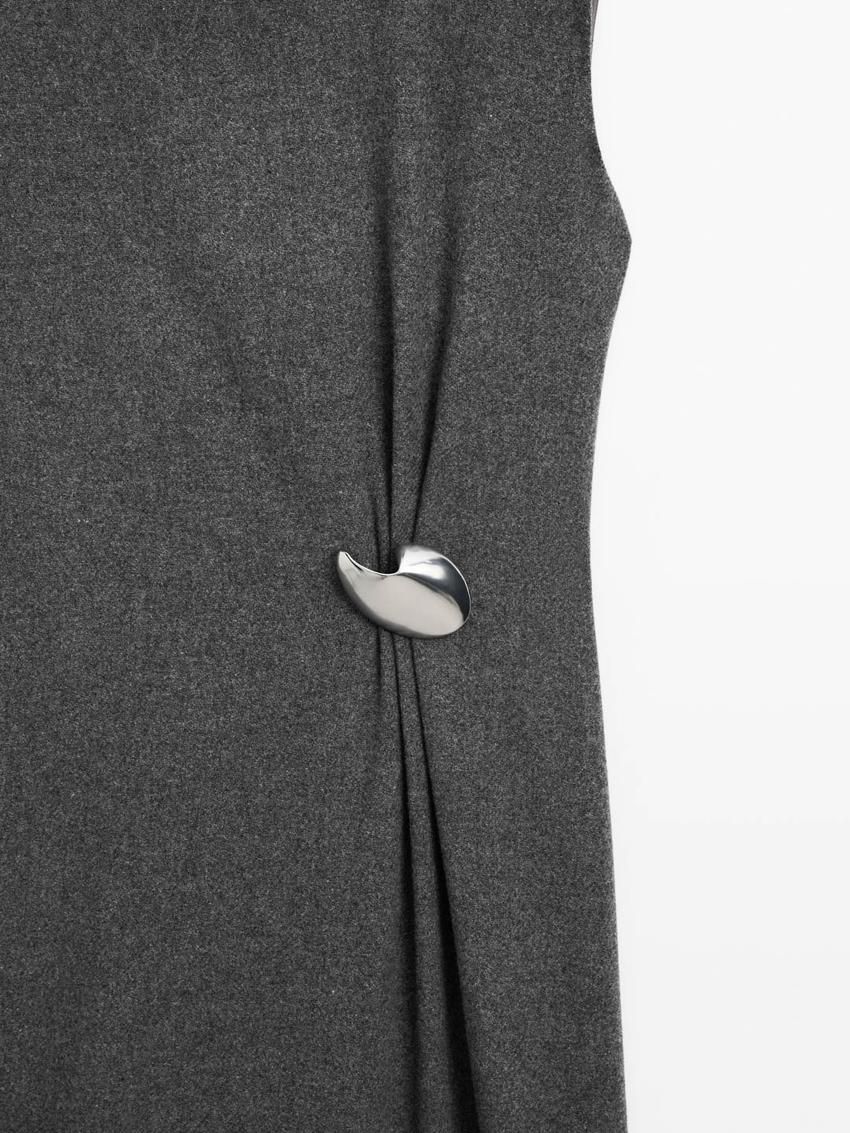Massimo Dutti Midi With Brooch Detail Women Dress Grey | US-AO5109284