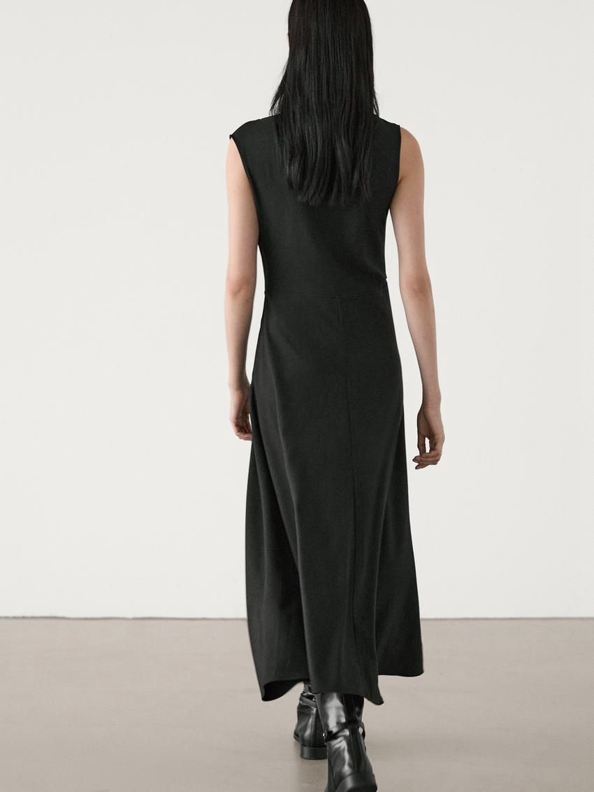 Massimo Dutti Midi With Brooch Detail Women Dress Black | US-TK1754086
