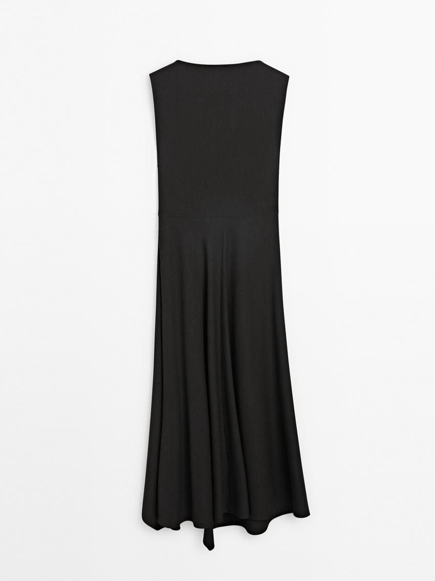 Massimo Dutti Midi With Brooch Detail Women Dress Black | US-TK1754086