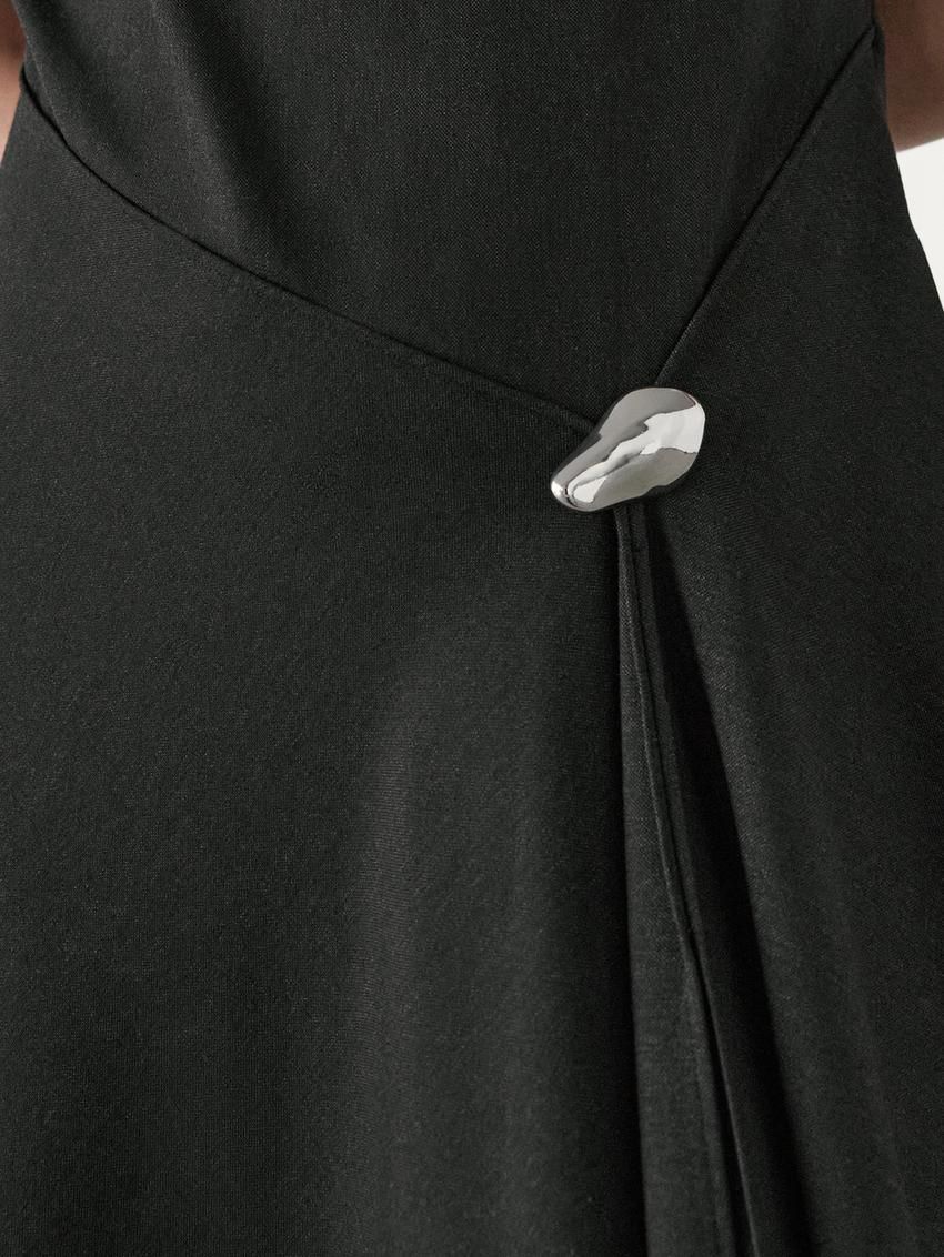 Massimo Dutti Midi With Brooch Detail Women Dress Black | US-TK1754086