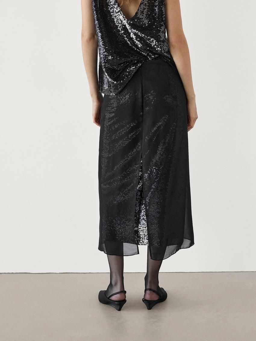 Massimo Dutti Midi With Concealed Sequins Women Skirts Black | US-NX0926875