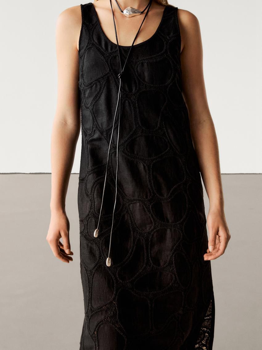 Massimo Dutti Midi With Embroidered Detail Women Dress Black | US-ZL1753420