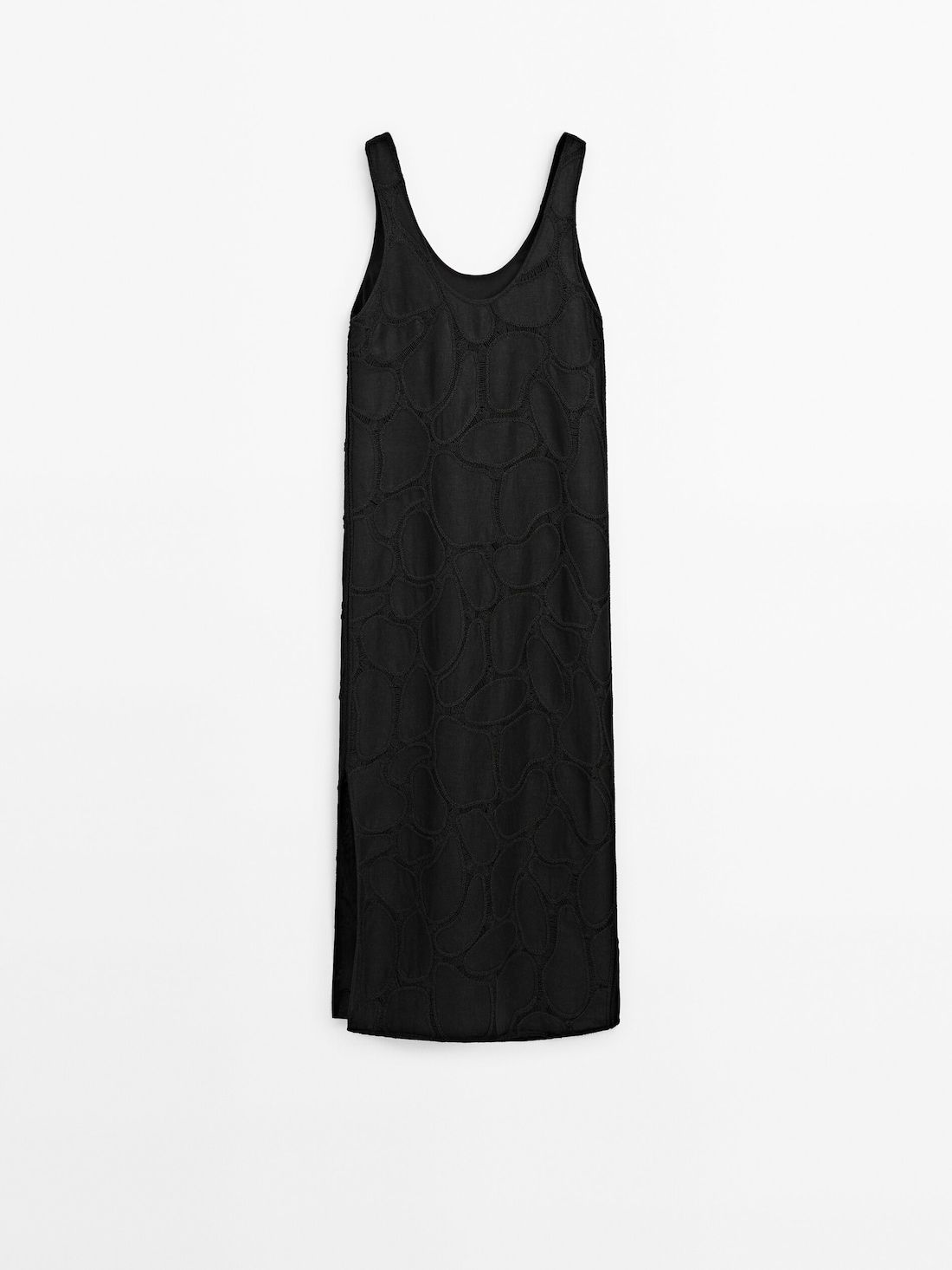 Massimo Dutti Midi With Embroidered Detail Women Dress Black | US-ZL1753420