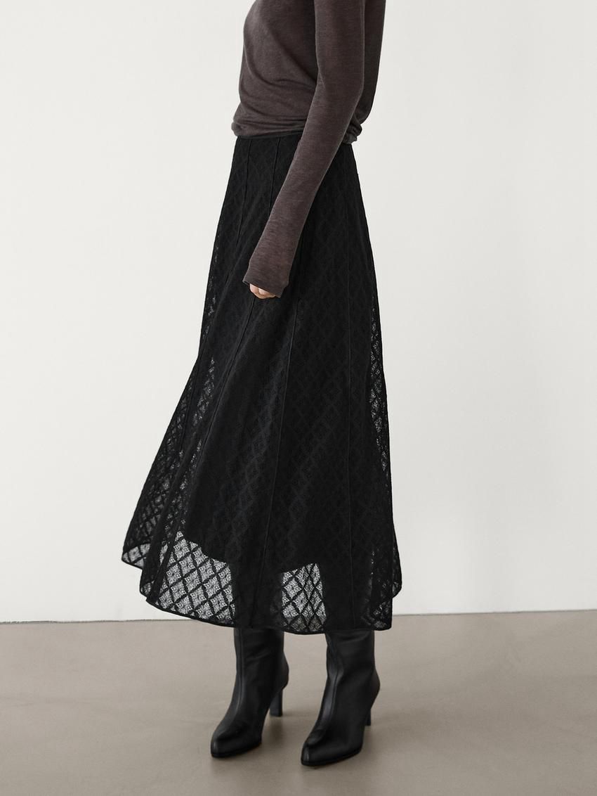 Massimo Dutti Midi With Embroidered Detail Women Skirts Black | US-FV4231078