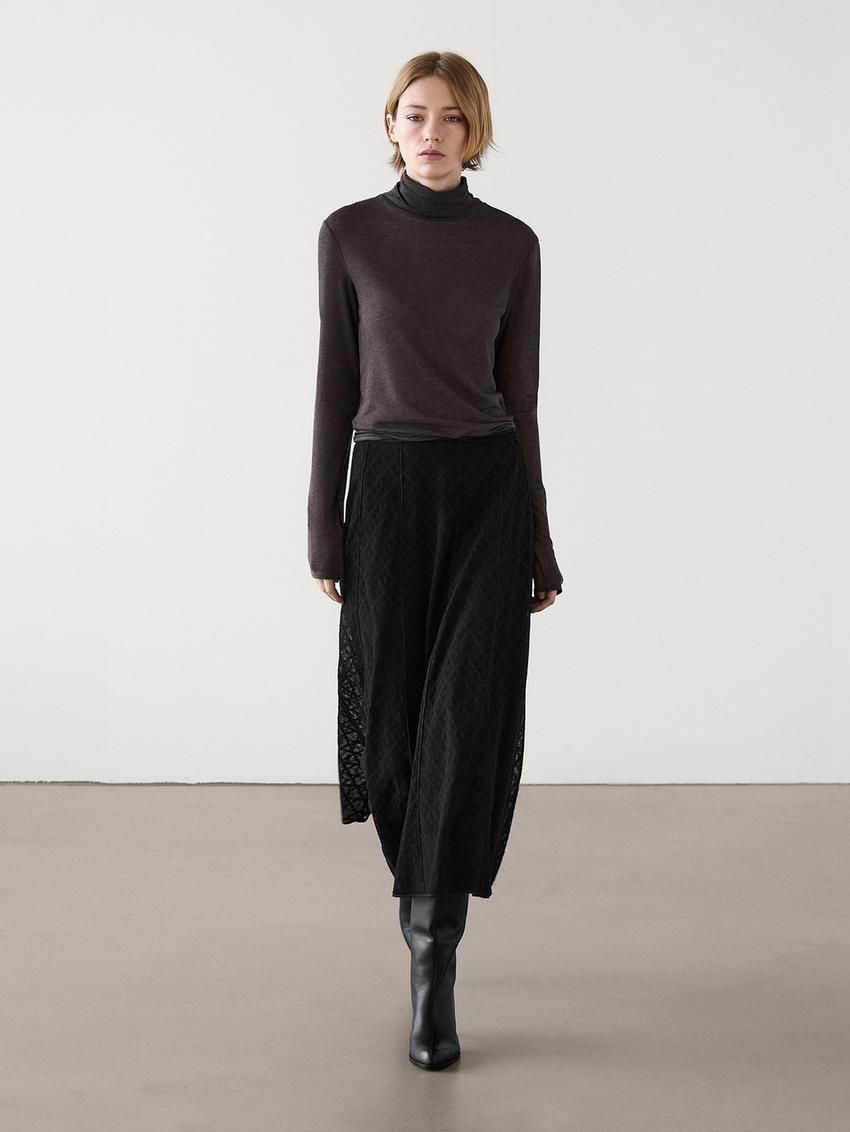 Massimo Dutti Midi With Embroidered Detail Women Skirts Black | US-FV4231078