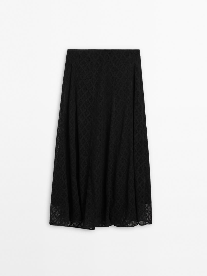 Massimo Dutti Midi With Embroidered Detail Women Skirts Black | US-FV4231078