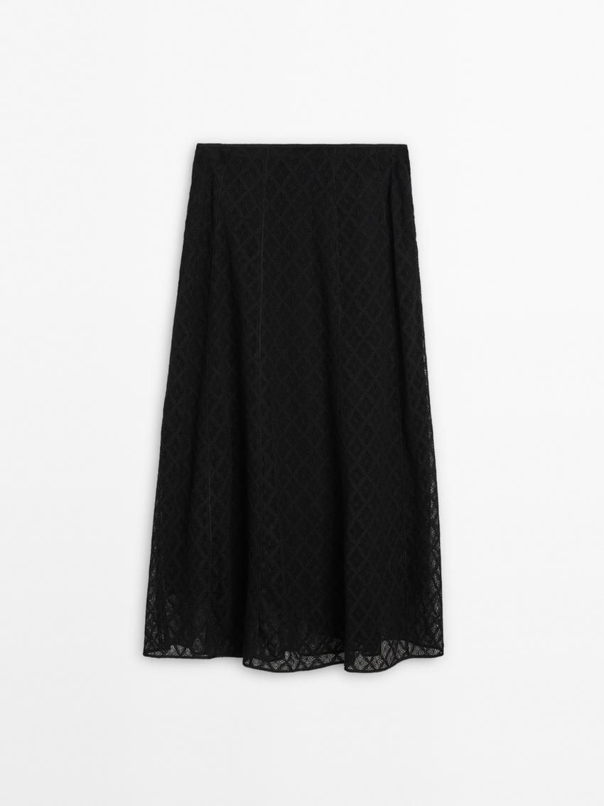 Massimo Dutti Midi With Embroidered Detail Women Skirts Black | US-FV4231078