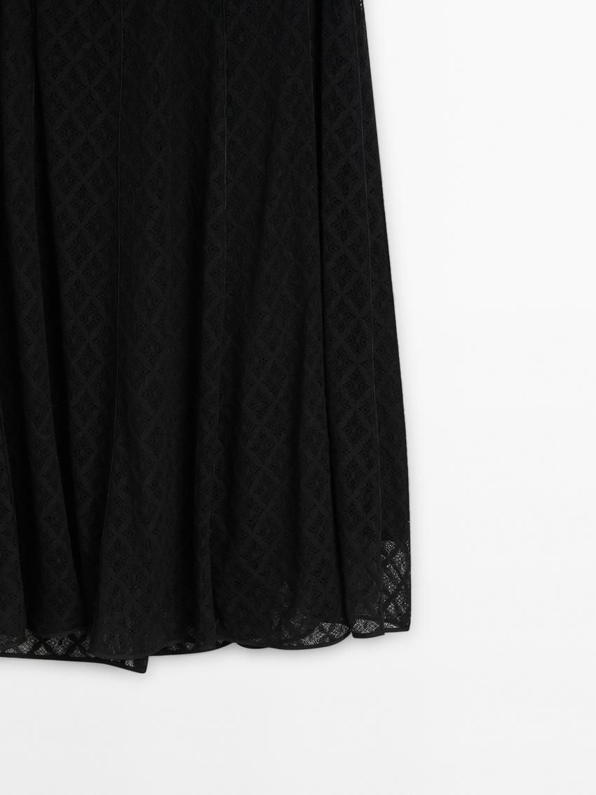 Massimo Dutti Midi With Embroidered Detail Women Skirts Black | US-FV4231078