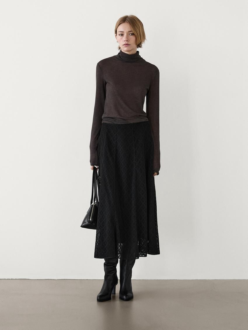 Massimo Dutti Midi With Embroidered Detail Women Skirts Black | US-FV4231078