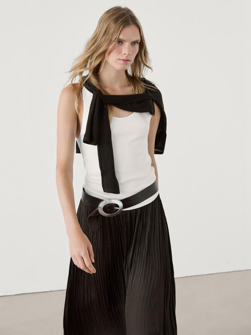 Massimo Dutti Midi With Pleated Detail Women Skirts Dark Brown | US-PW8176439