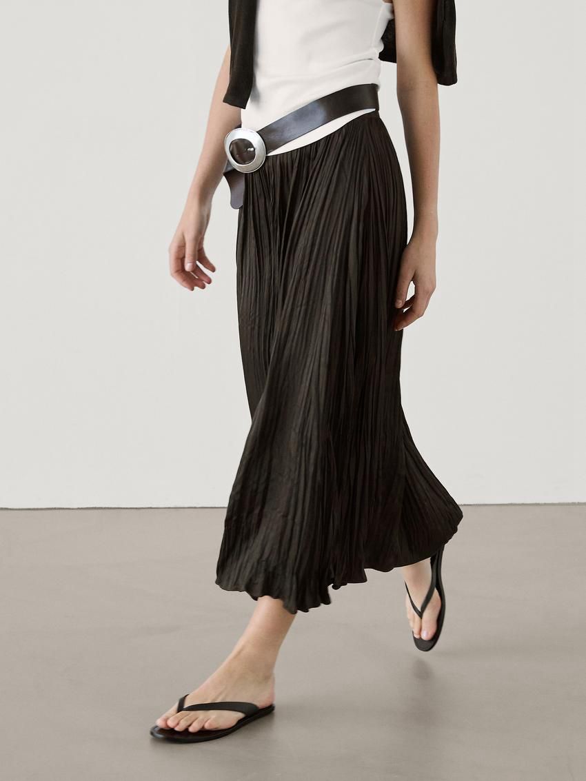 Massimo Dutti Midi With Pleated Detail Women Skirts Dark Brown | US-PW8176439