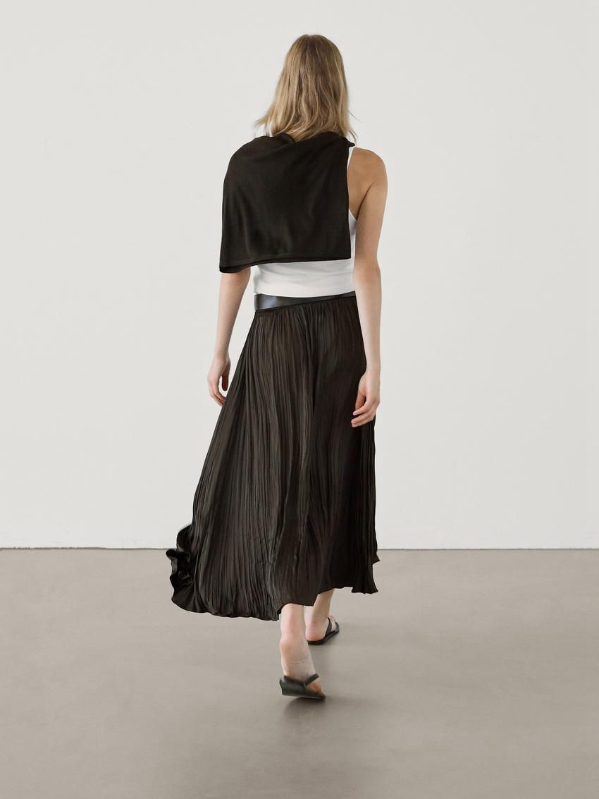 Massimo Dutti Midi With Pleated Detail Women Skirts Dark Brown | US-PW8176439