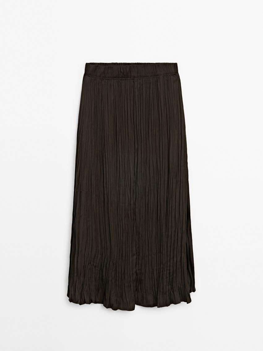 Massimo Dutti Midi With Pleated Detail Women Skirts Dark Brown | US-PW8176439