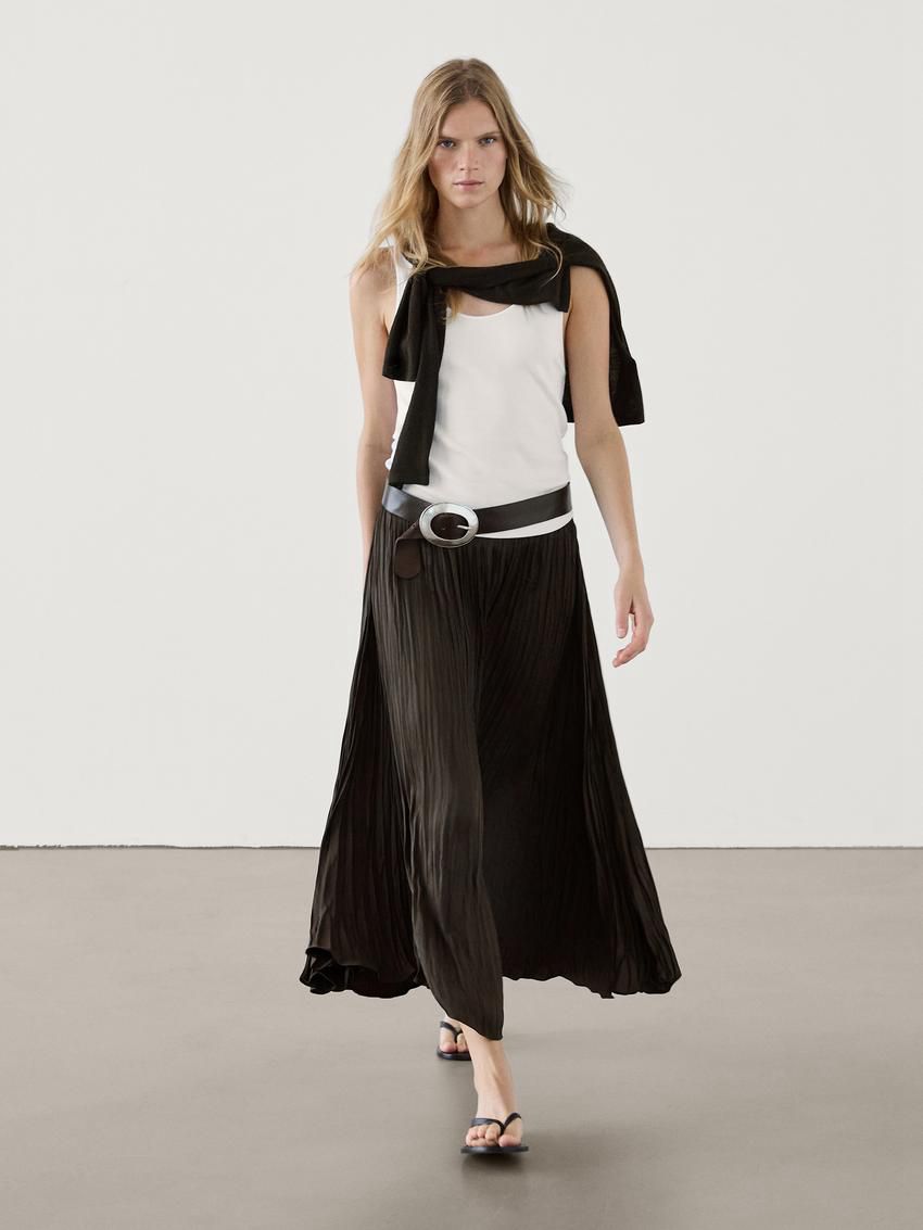 Massimo Dutti Midi With Pleated Detail Women Skirts Dark Brown | US-PW8176439