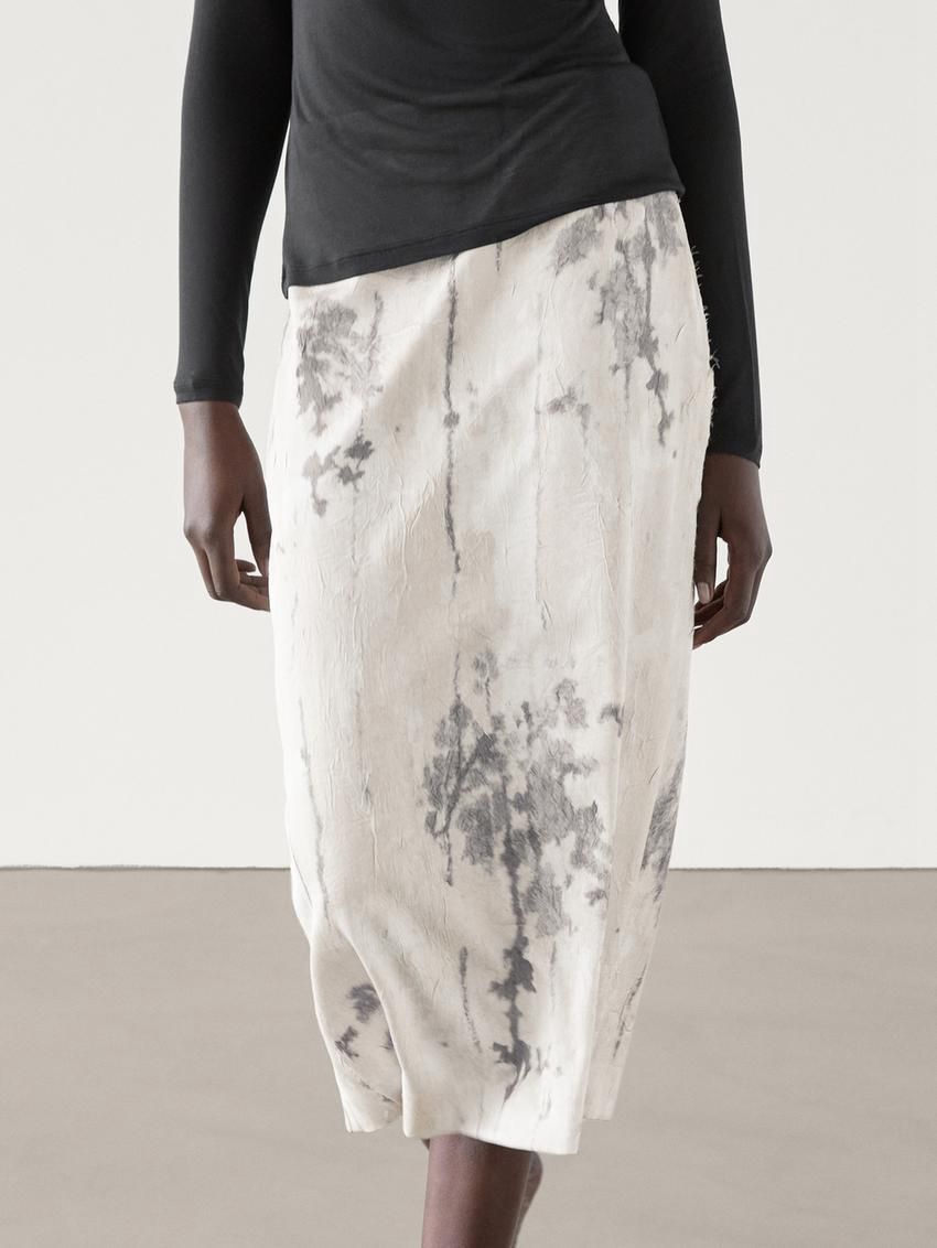 Massimo Dutti Midi With Print Detail Women Skirts Cream / Black | US-QL2497186