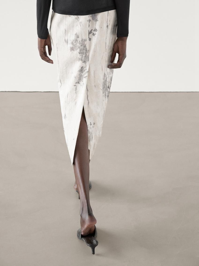 Massimo Dutti Midi With Print Detail Women Skirts Cream / Black | US-QL2497186