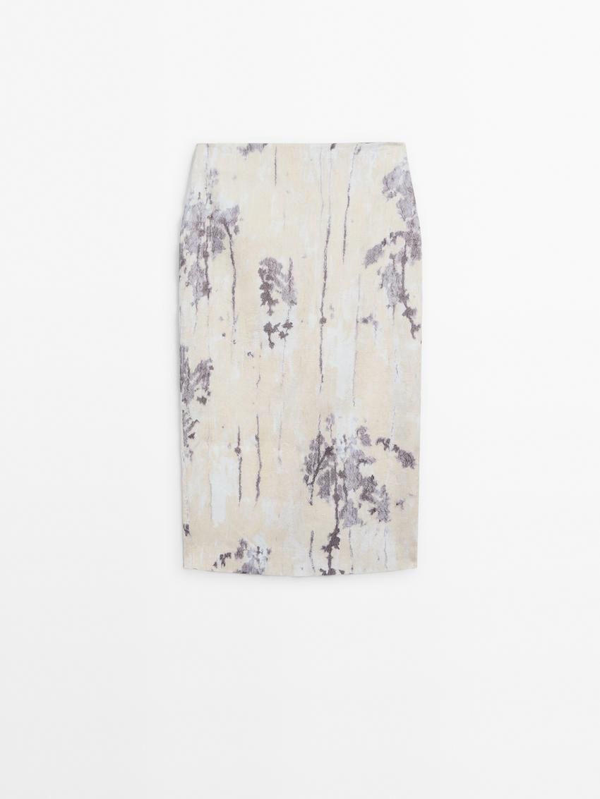 Massimo Dutti Midi With Print Detail Women Skirts Cream / Black | US-QL2497186