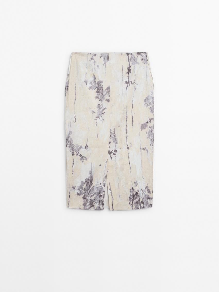 Massimo Dutti Midi With Print Detail Women Skirts Cream / Black | US-QL2497186