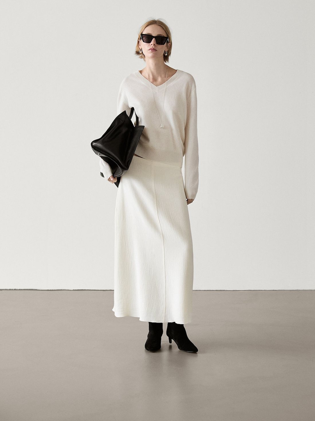 Massimo Dutti Midi With Seam Detail Women Skirts White | US-QU7968045