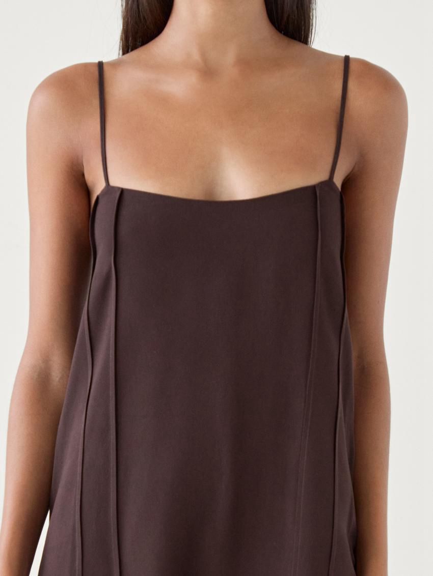 Massimo Dutti Midi With Seam Details Women Dress Dark Brown | US-YE4285603
