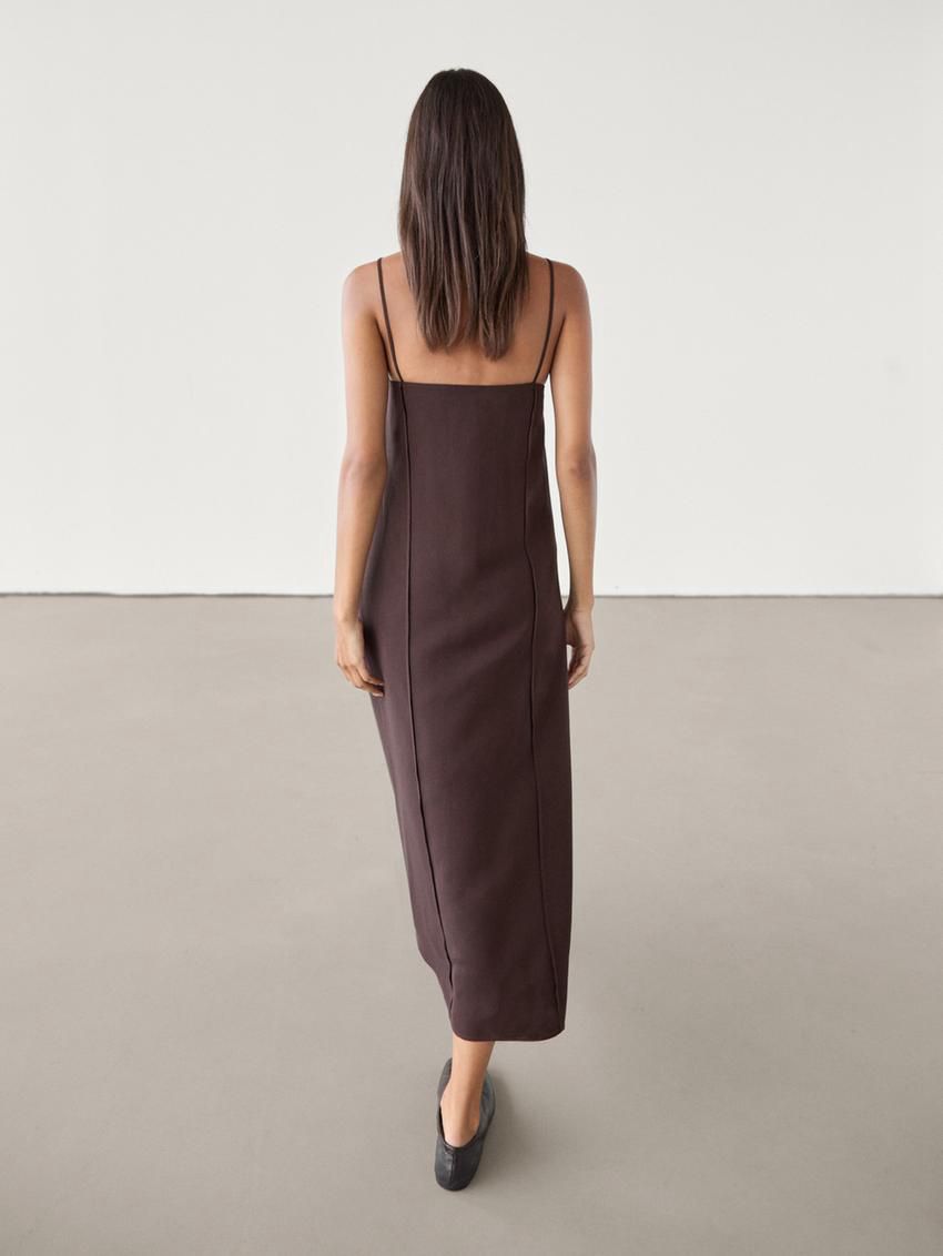 Massimo Dutti Midi With Seam Details Women Dress Dark Brown | US-YE4285603