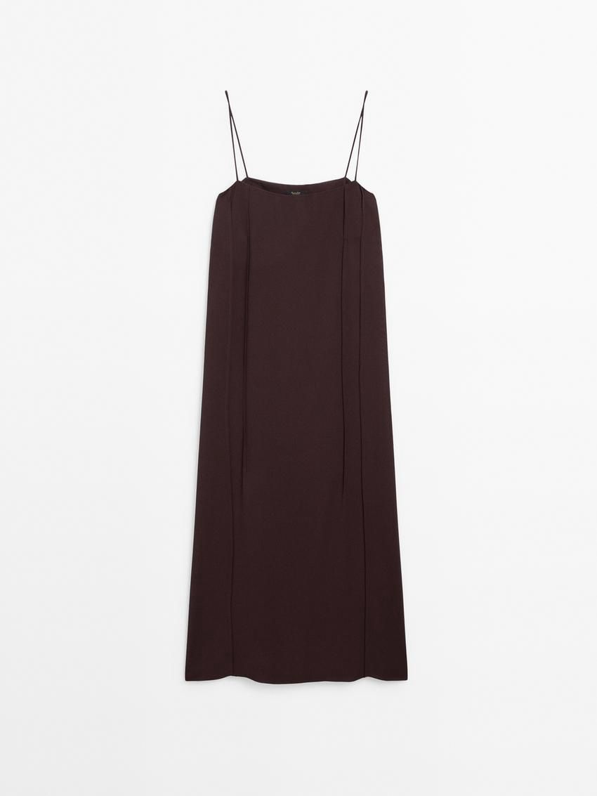 Massimo Dutti Midi With Seam Details Women Dress Dark Brown | US-YE4285603