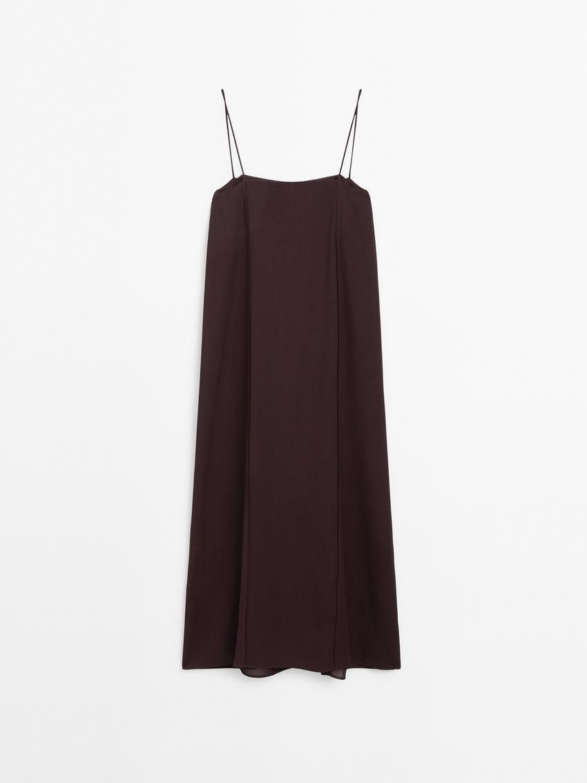 Massimo Dutti Midi With Seam Details Women Dress Dark Brown | US-YE4285603