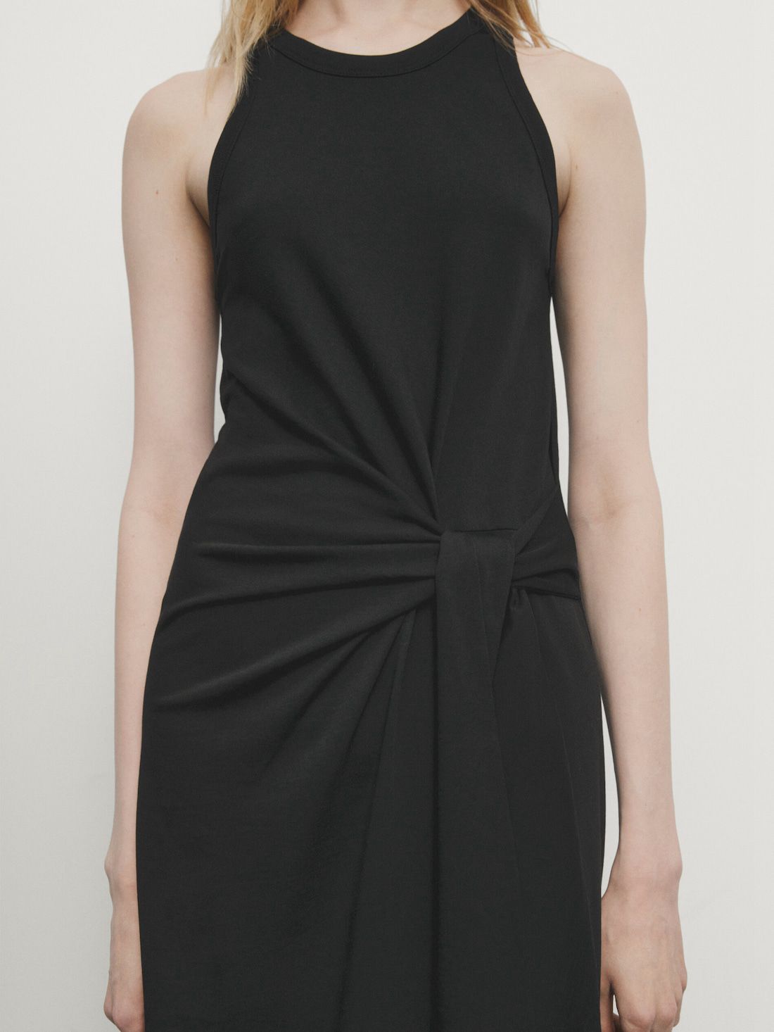 Massimo Dutti Midi With Tie Detail Women Dress Black | US-MS6847230