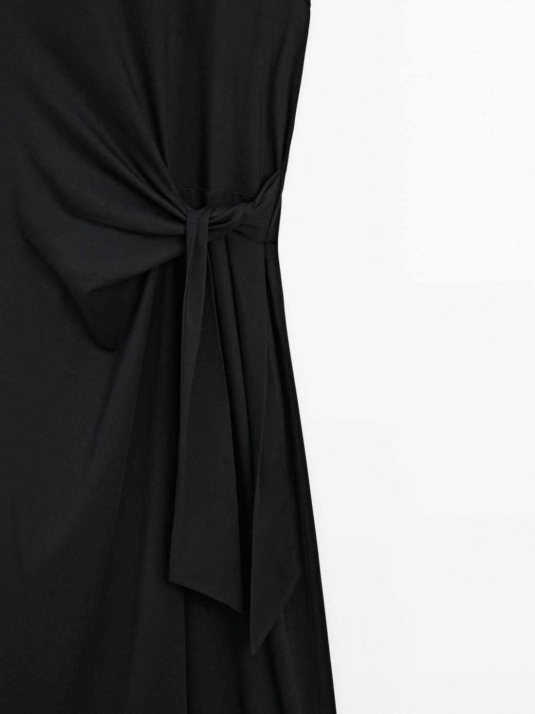 Massimo Dutti Midi With Tie Detail Women Dress Black | US-MS6847230