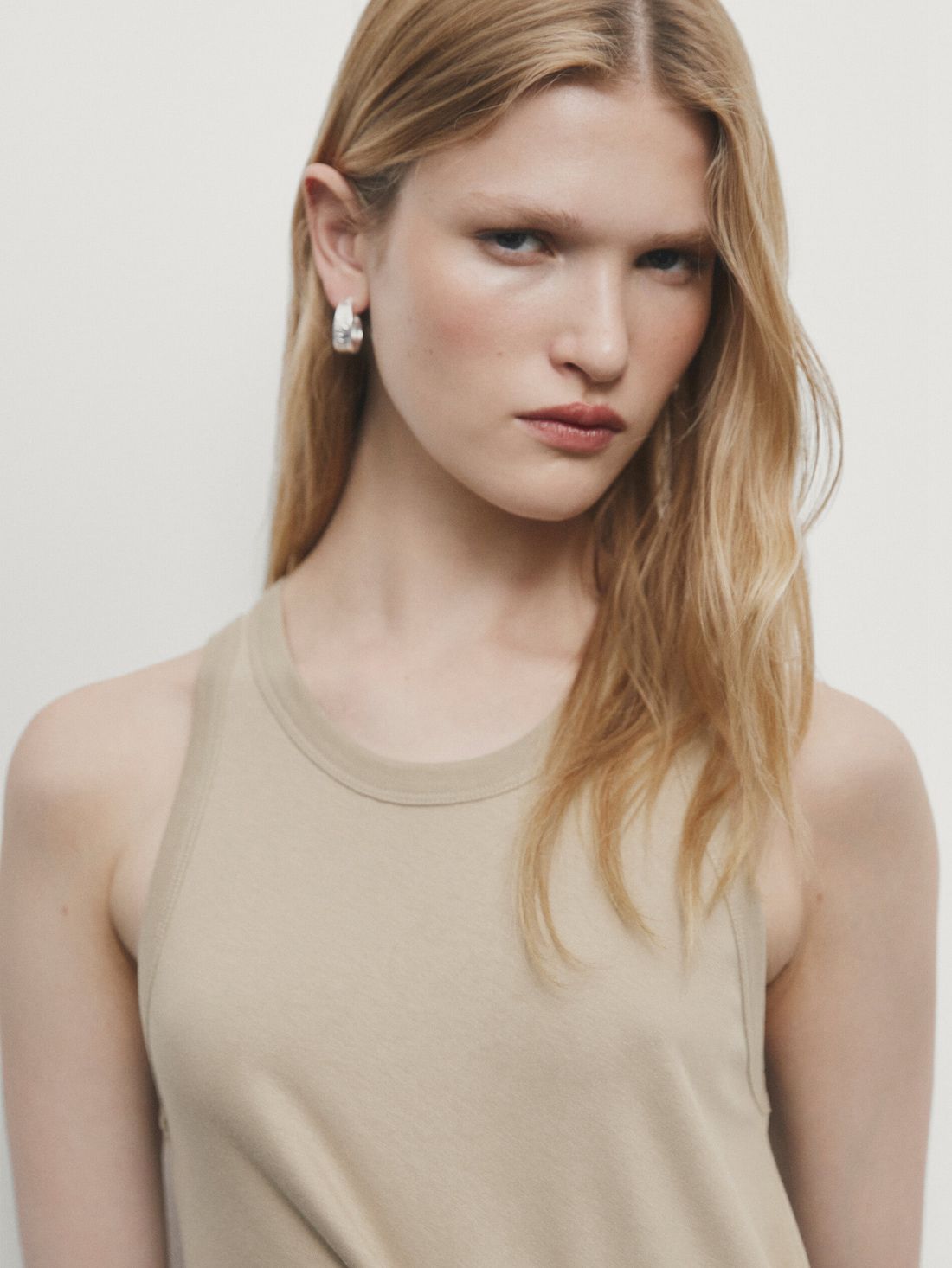 Massimo Dutti Midi With Tie Detail Women Dress Beige | US-EZ7582140