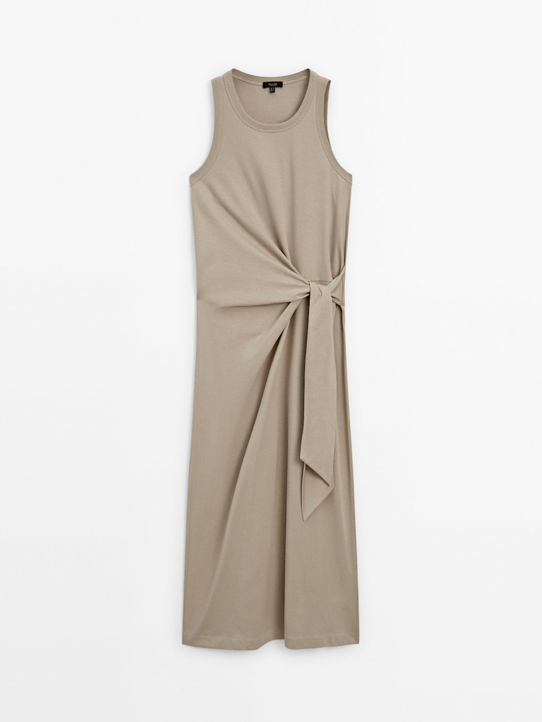 Massimo Dutti Midi With Tie Detail Women Dress Beige | US-EZ7582140