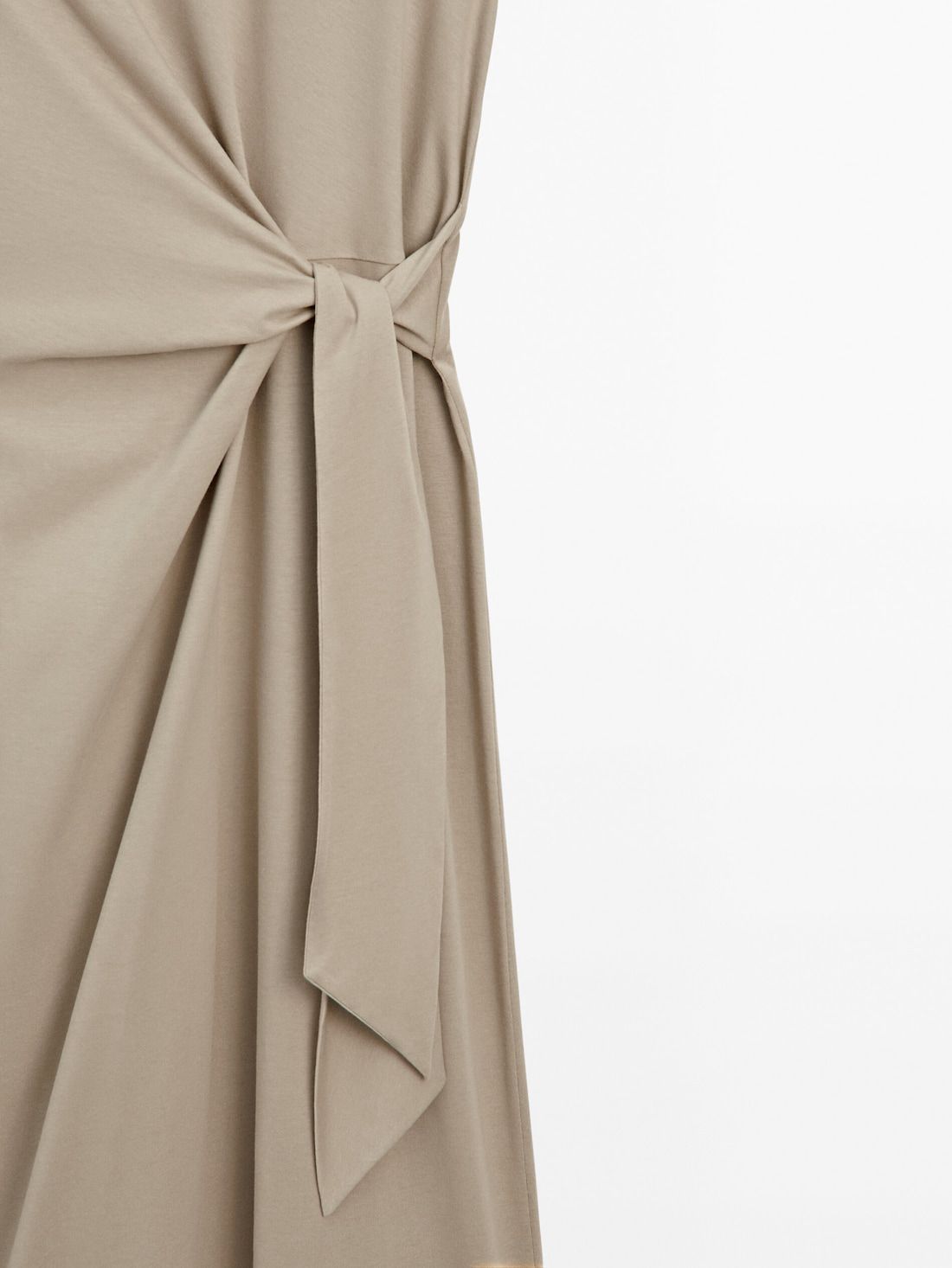 Massimo Dutti Midi With Tie Detail Women Dress Beige | US-EZ7582140