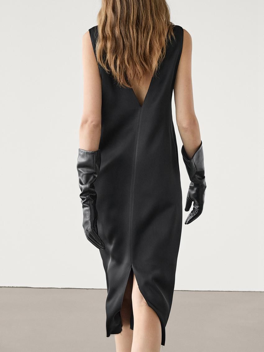 Massimo Dutti Midi With V-neckline Women Dress Black | US-EL4273165
