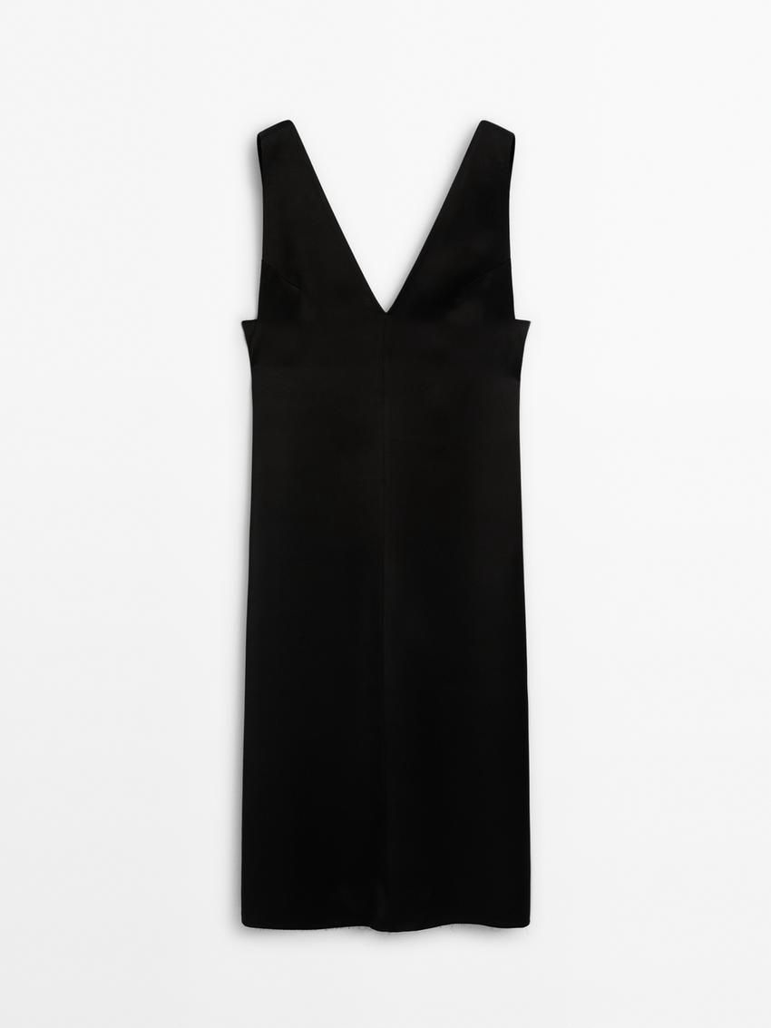 Massimo Dutti Midi With V-neckline Women Dress Black | US-EL4273165