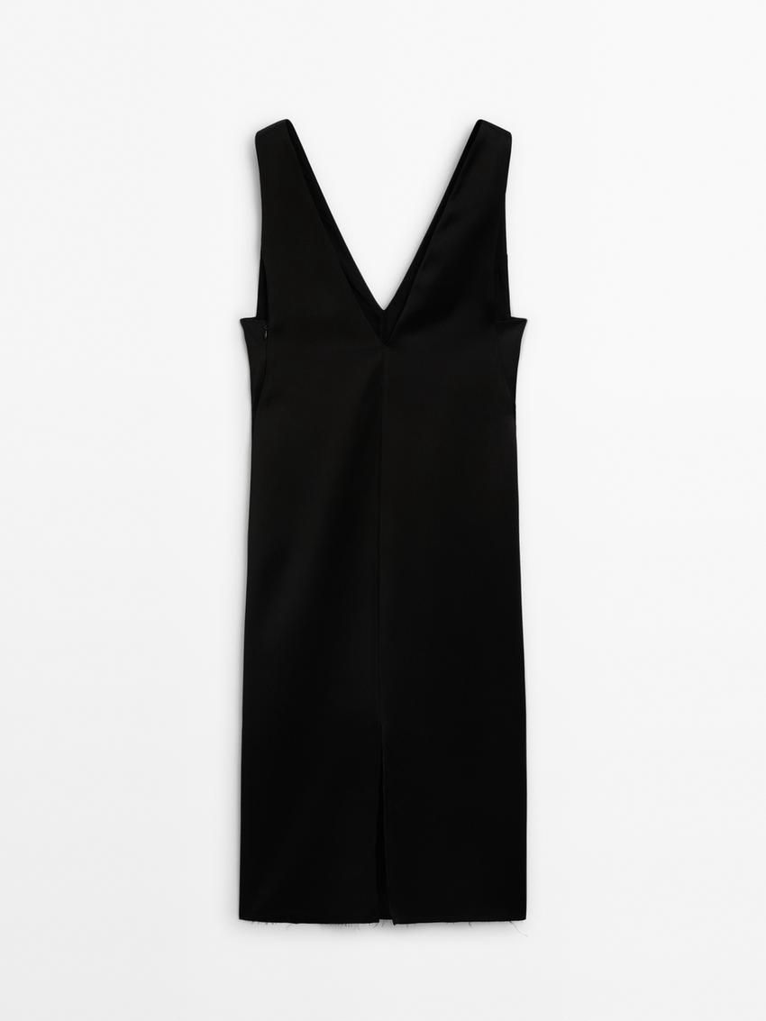 Massimo Dutti Midi With V-neckline Women Dress Black | US-EL4273165