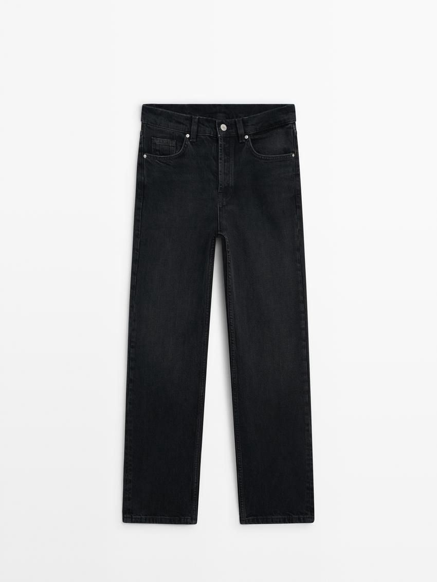 Massimo Dutti Mid-rise Straight-leg Comfort Women Jeans Black | US-ML7048361