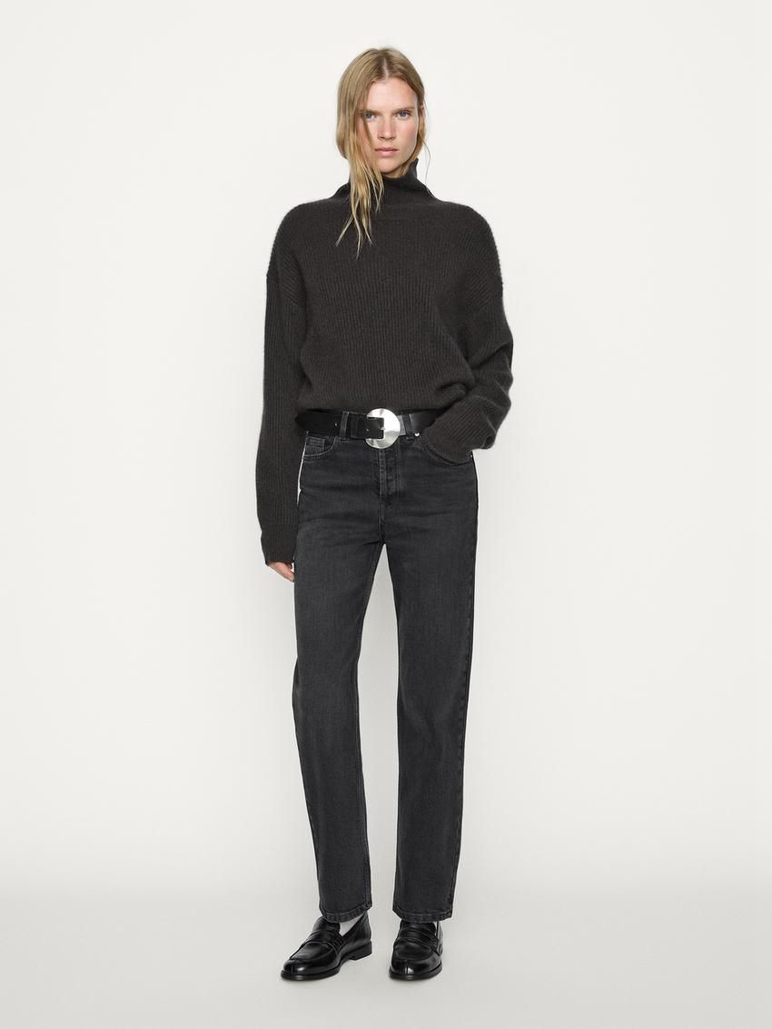 Massimo Dutti Mid-rise Straight-leg Comfort Women Jeans Black | US-ML7048361