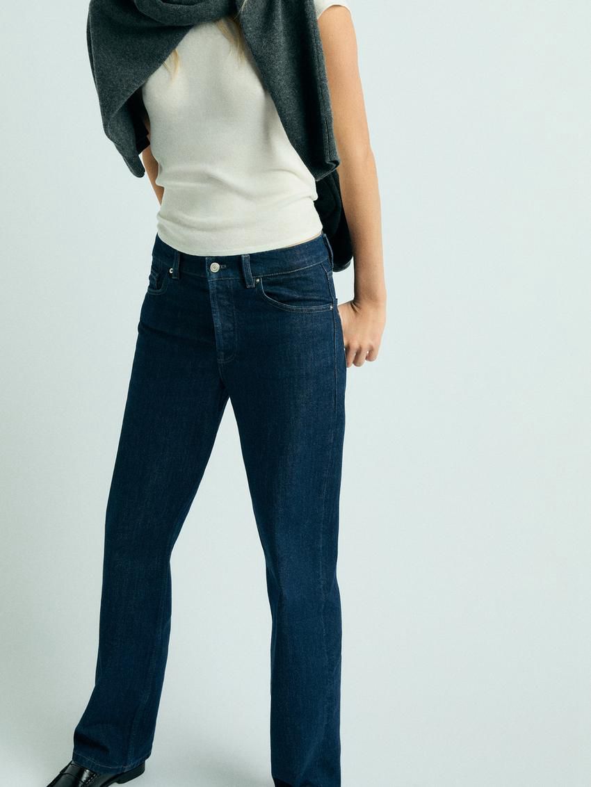 Massimo Dutti Mid-rise Straight-leg Comfort Women Jeans Dark Blue | US-LJ4139826