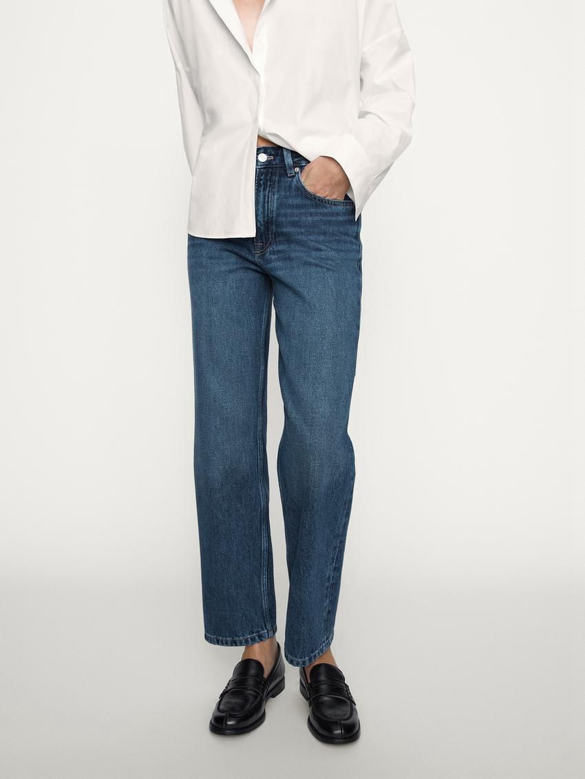 Massimo Dutti Mid-rise Straight-leg Regular Length Women Jeans Blue | US-YT6745198